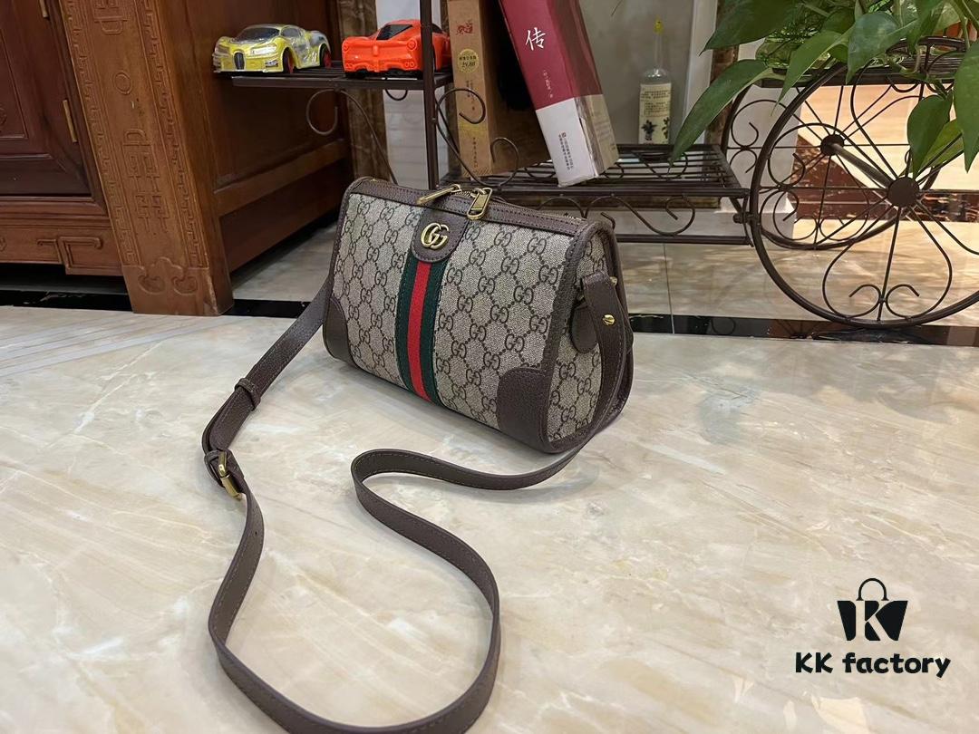 Ophidia Collection Mini Crossbody Bag in Beige and Ebony GG Canvas with Brown Leather Trims