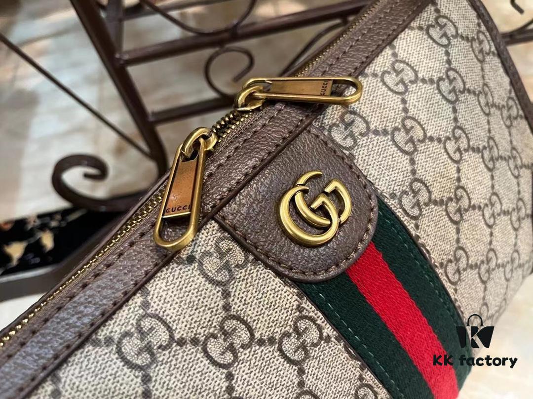 Ophidia Collection Mini Crossbody Bag in Beige and Ebony GG Canvas with Brown Leather Trims