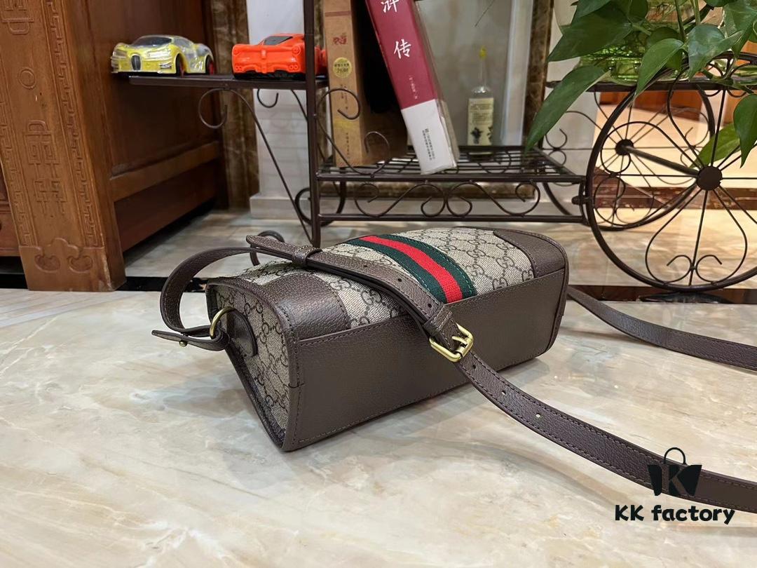 Ophidia Collection Mini Crossbody Bag in Beige and Ebony GG Canvas with Brown Leather Trims