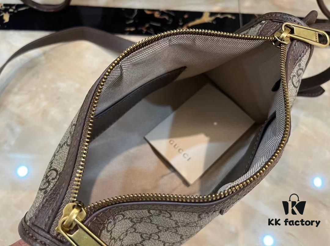 Ophidia Collection Mini Crossbody Bag in Beige and Ebony GG Canvas with Brown Leather Trims