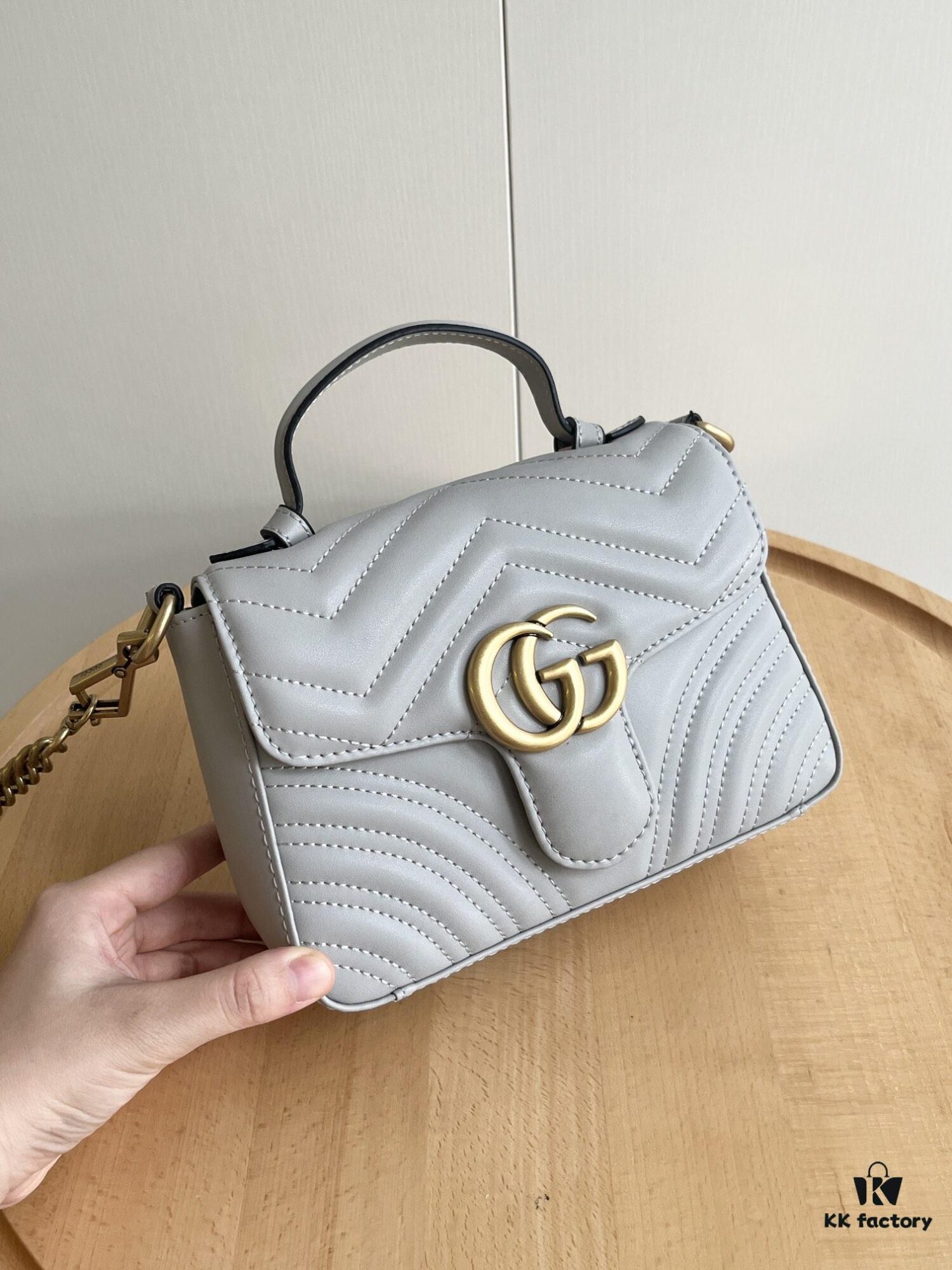 Upgraded Version Real Shot - Gucci Marmont Mini Messenger Bag, Model No. 583571 Gray