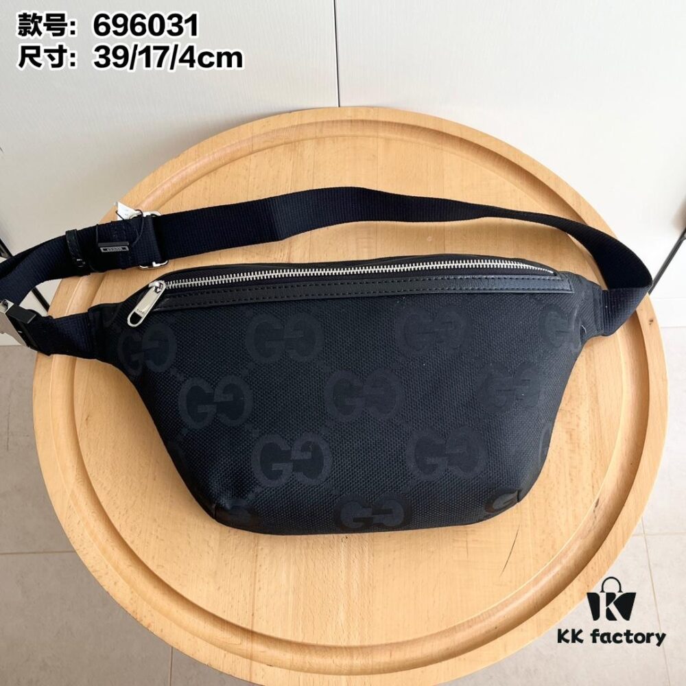 Gucci Super Double G Jumbo Series Waist Bag, Black Webbing Upgrade Version, Original Order Fabric + Tape, Adjustable Belt, Lightweight and High Capacity