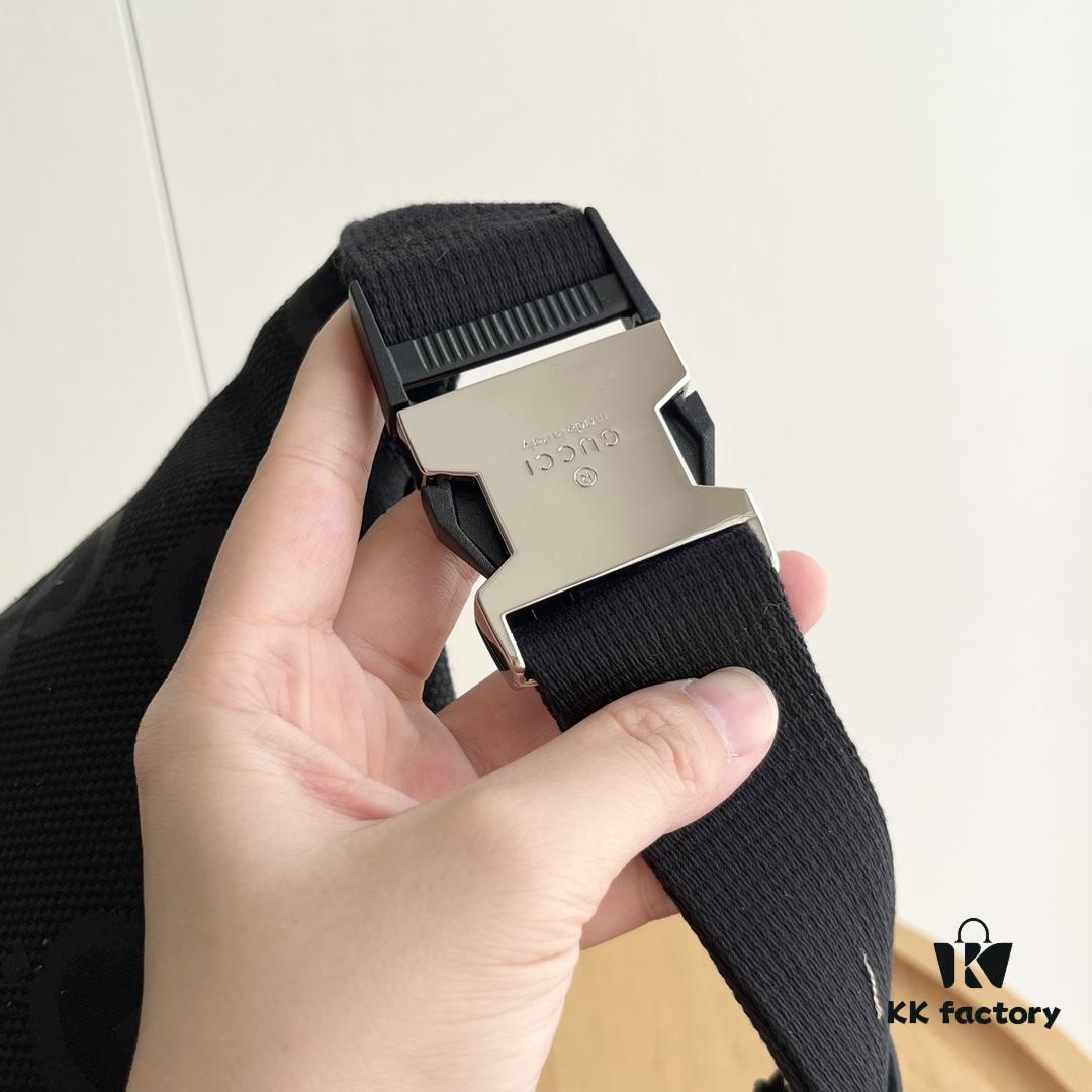 Gucci Super Double G Jumbo Series Waist Bag, Black Webbing Upgrade Version, Original Order Fabric + Tape, Adjustable Belt, Lightweight and High Capacity