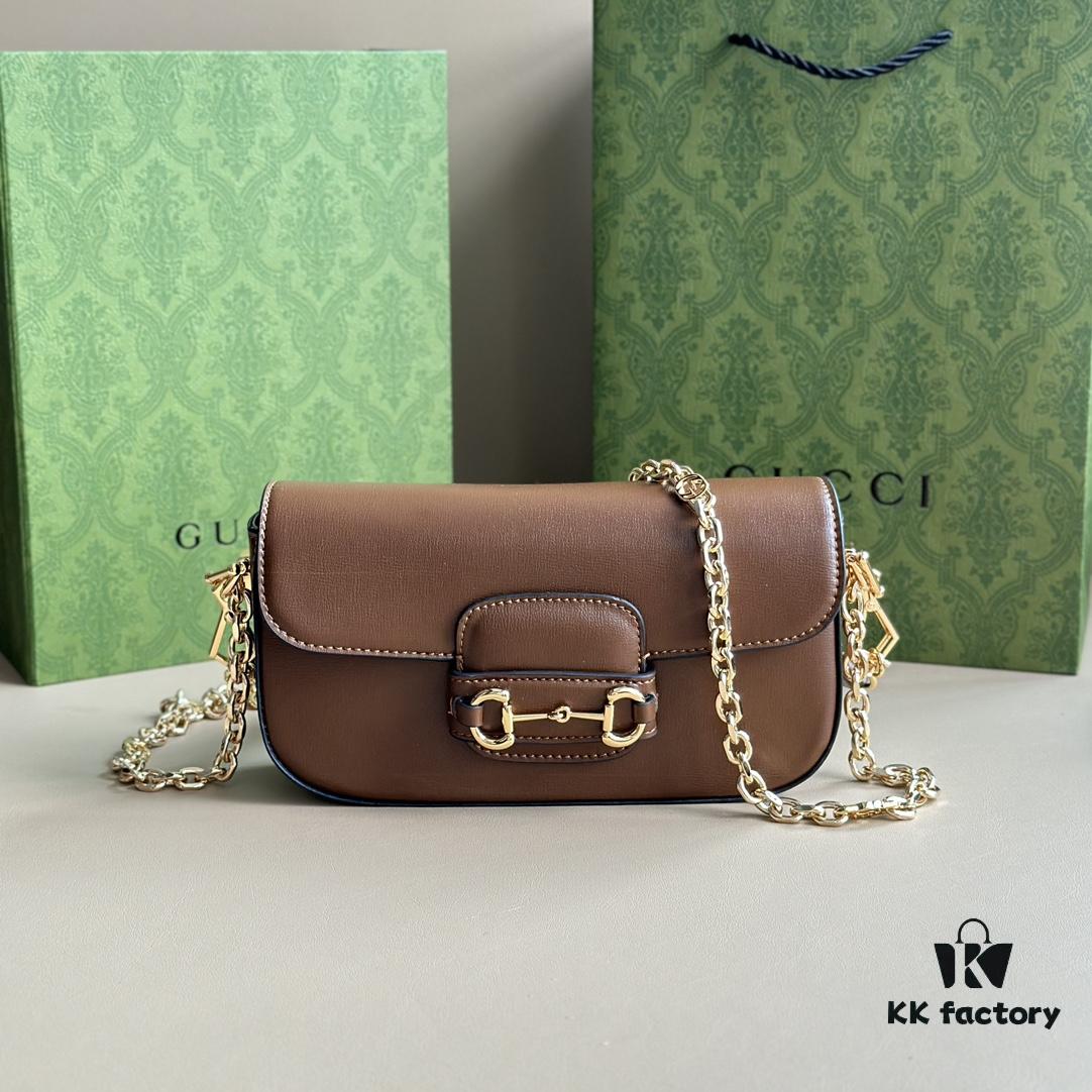 Gucci Horsebit 1955 Baguette Bag Real Photo #735178 Brown Leather