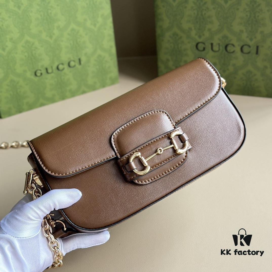 Gucci Horsebit 1955 Baguette Bag Real Photo #735178 Brown Leather