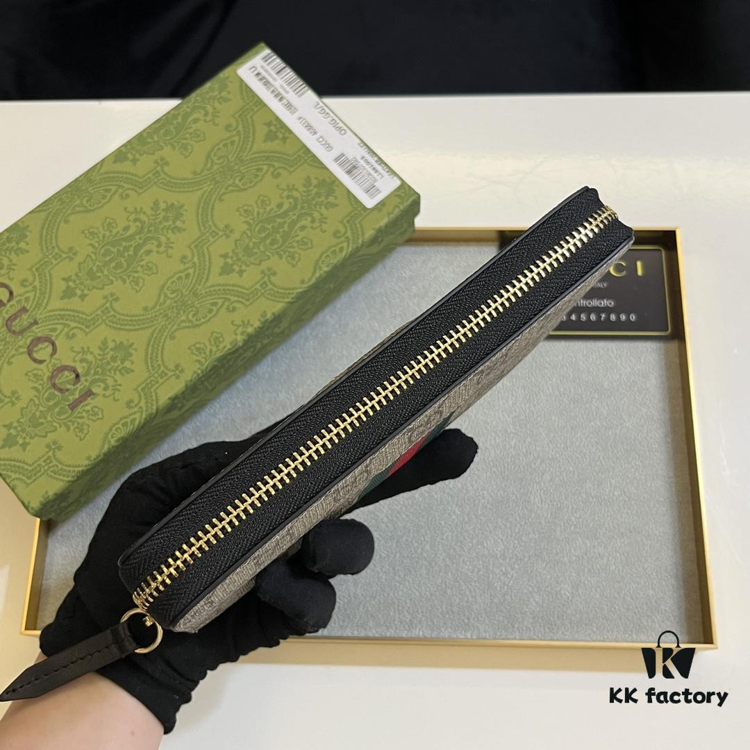 Gucci GG Supreme Canvas Full-Zip Wallet with Web Stripe