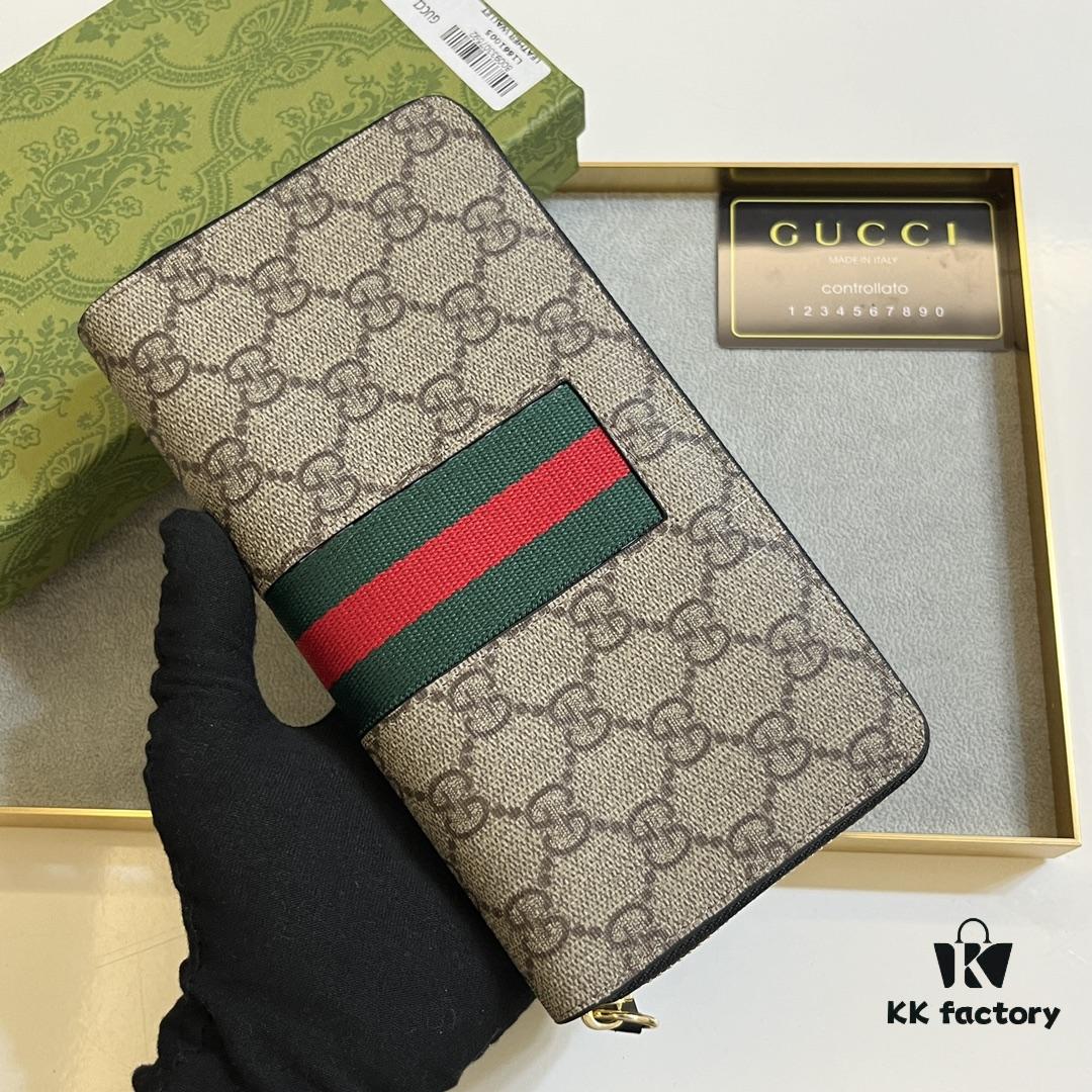 Gucci GG Supreme Canvas Full-Zip Wallet with Web Stripe