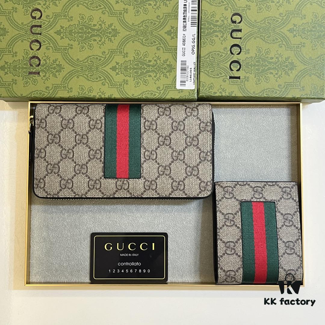 Gucci GG Supreme Canvas Full-Zip Wallet with Web Stripe