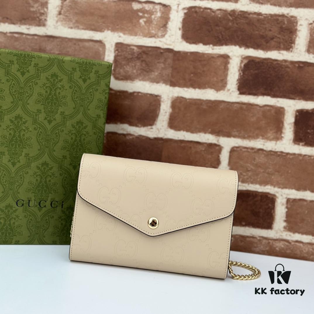 GUCCI Counter Quality, Top Original Single Item, Actual Photos! Model 781555 Light Apricot Embossed, Size: 20cm W x 13cm H x 6cm D, In Stock Ready to Ship