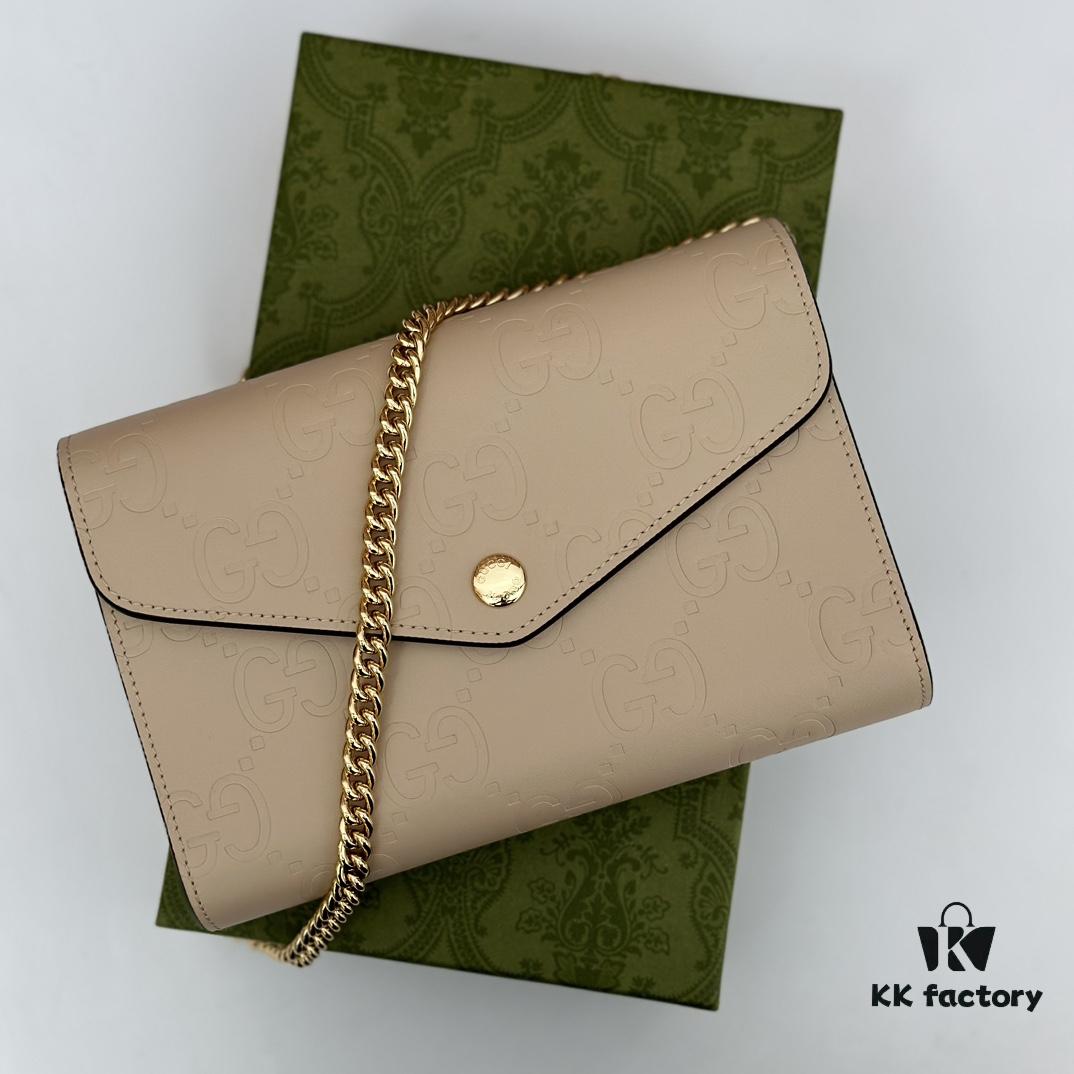 GUCCI Counter Quality, Top Original Single Item, Actual Photos! Model 781555 Light Apricot Embossed, Size: 20cm W x 13cm H x 6cm D, In Stock Ready to Ship