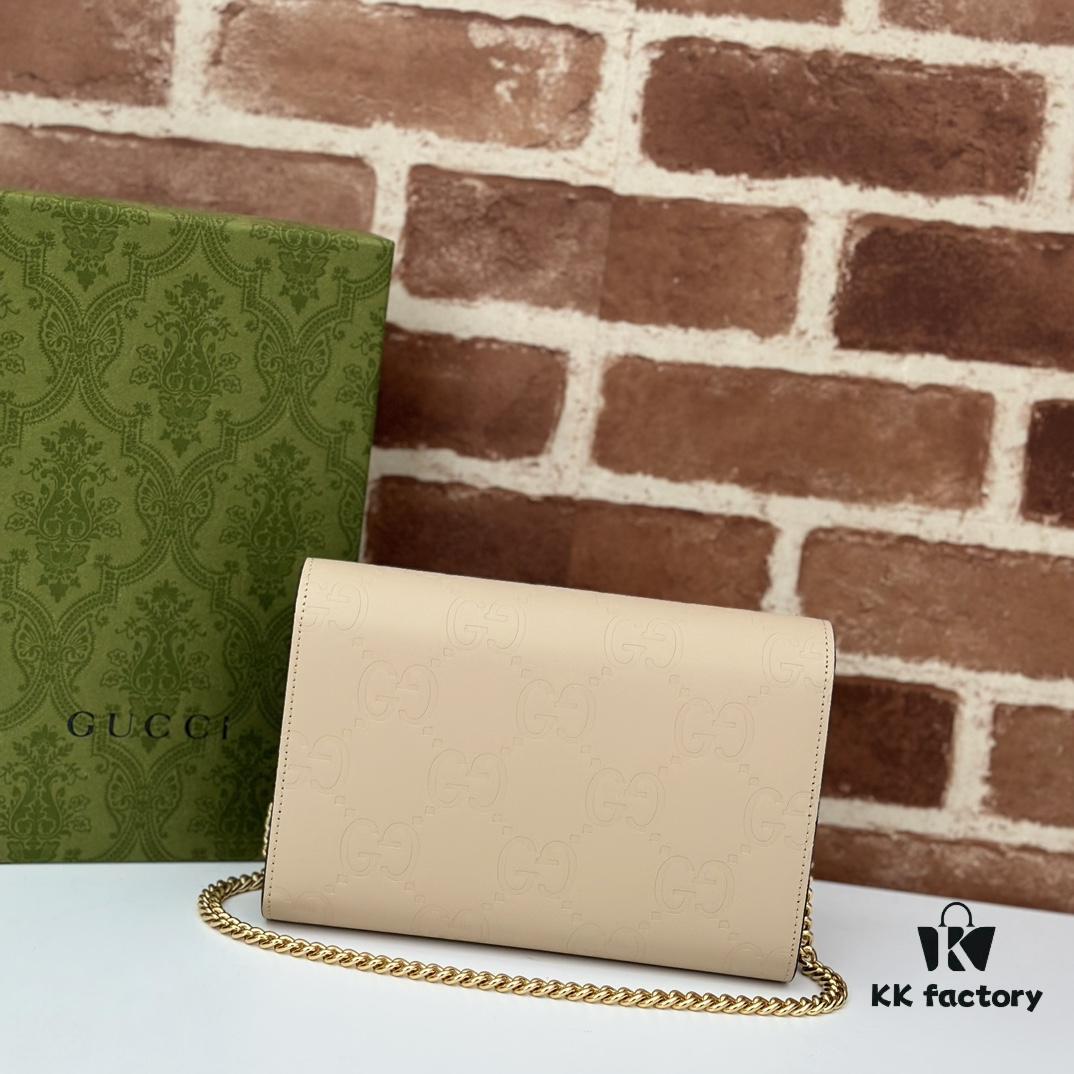 GUCCI Counter Quality, Top Original Single Item, Actual Photos! Model 781555 Light Apricot Embossed, Size: 20cm W x 13cm H x 6cm D, In Stock Ready to Ship