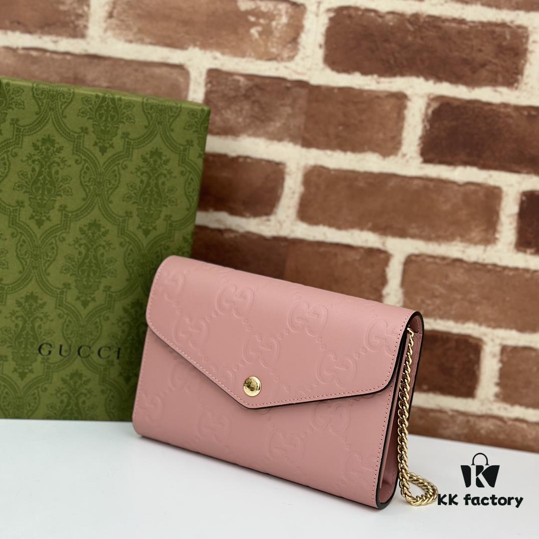 GUCCI Counter Quality, Top Original Single Item, Real Photo! Model No. 781555 Light Pink Embossed, Size: 20cm (W) x 13cm (H) x 6cm (D), In Stock for Immediate Shipment