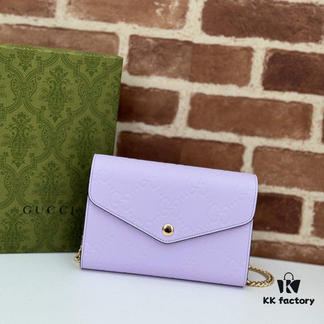 GUCCI Counter Quality, Top Original Single Item, Real Photos! Model No. 781555 Lavender Embossed, Size: 20cm W x 13cm H x 6cm D, In Stock for Immediate Shipping