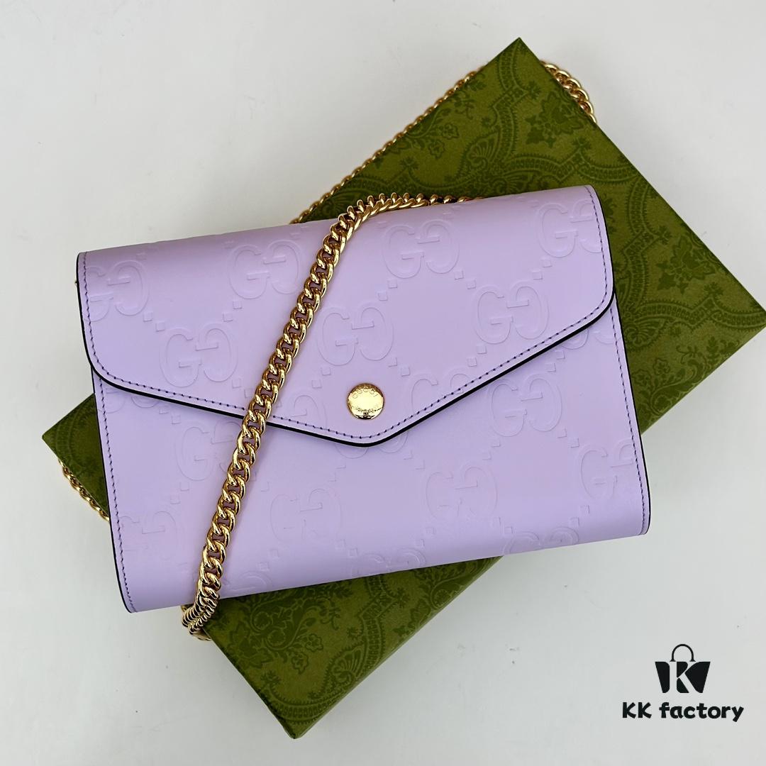 GUCCI Counter Quality, Top Original Single Item, Real Photos! Model No. 781555 Lavender Embossed, Size: 20cm W x 13cm H x 6cm D, In Stock for Immediate Shipping