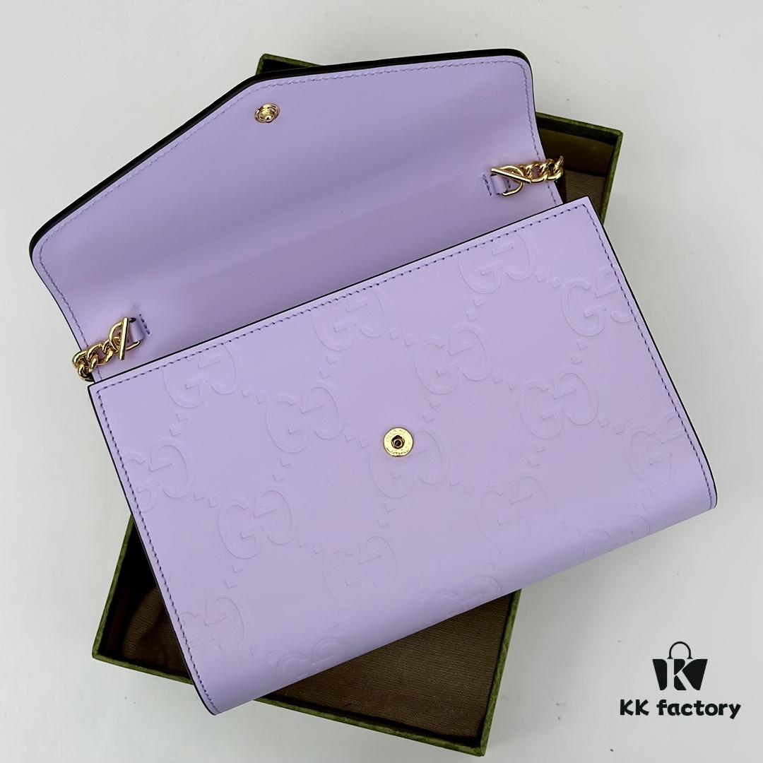 GUCCI Counter Quality, Top Original Single Item, Real Photos! Model No. 781555 Lavender Embossed, Size: 20cm W x 13cm H x 6cm D, In Stock for Immediate Shipping