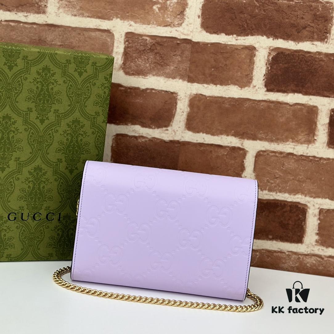 GUCCI Counter Quality, Top Original Single Item, Real Photos! Model No. 781555 Lavender Embossed, Size: 20cm W x 13cm H x 6cm D, In Stock for Immediate Shipping