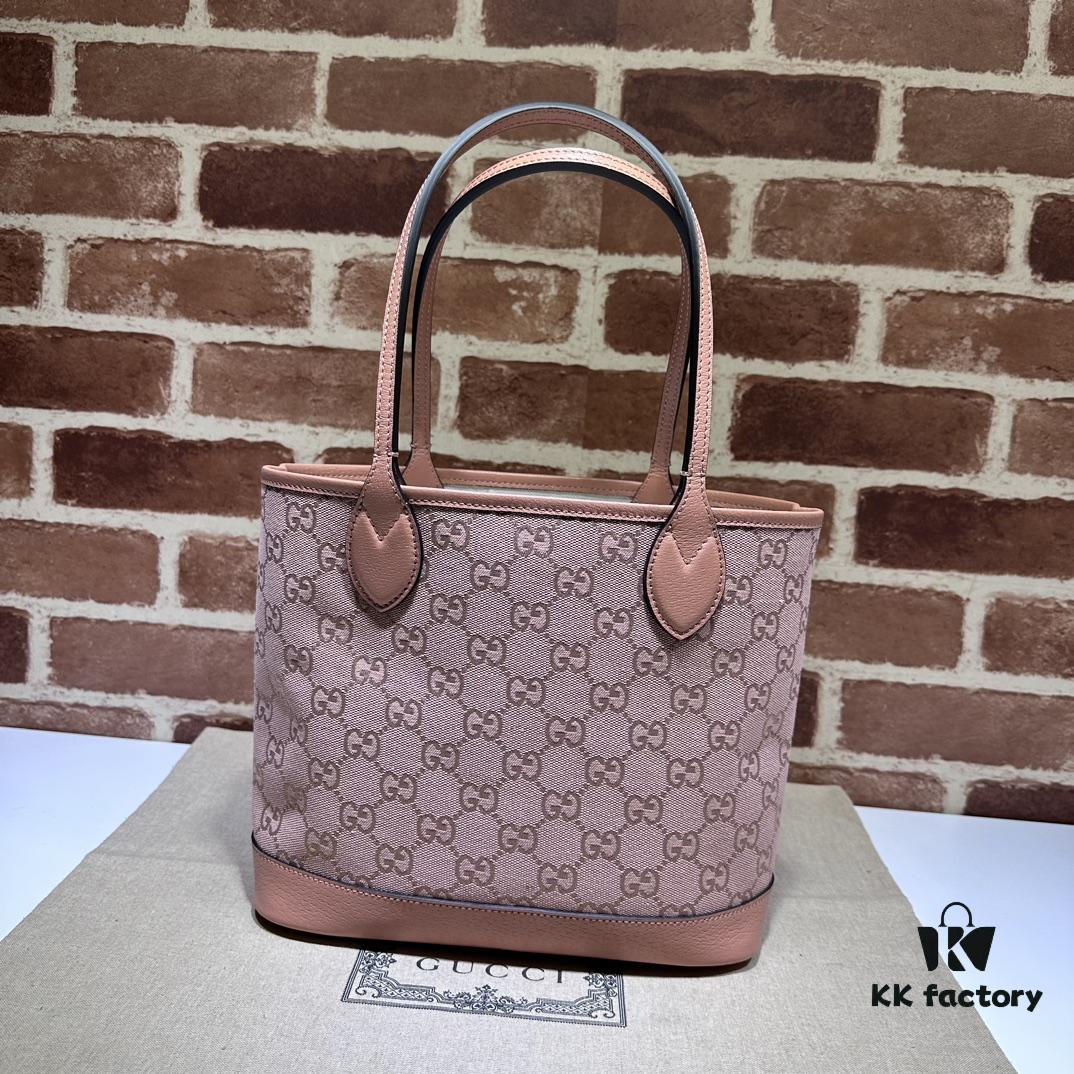 GUCCI Counter Quality, Top Original Single Item, Real Photo! Model No. 742102/726762 Pink Fabric with Pink Leather, Size: 25cm (W) x 22cm (H) x 12cm (D), Ready to Ship