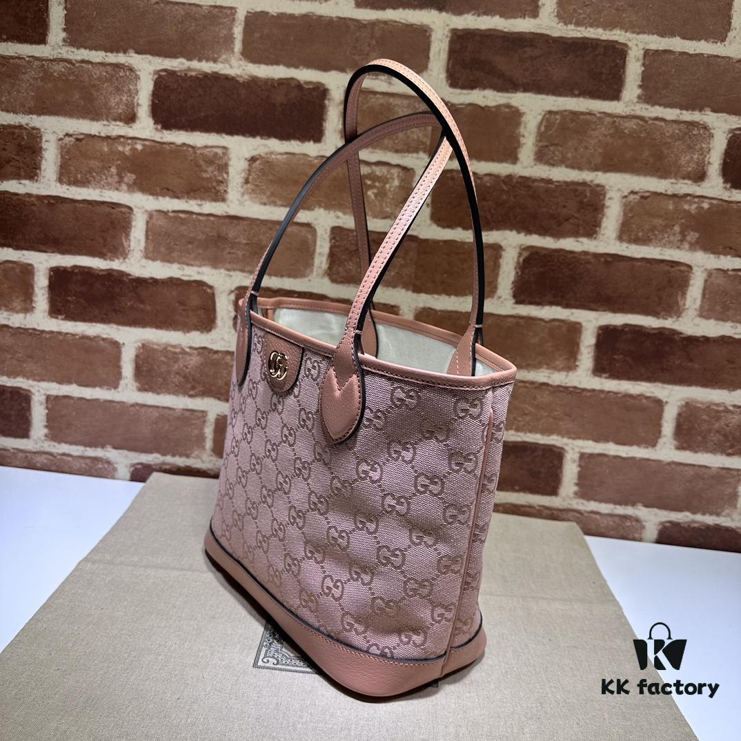 GUCCI Counter Quality, Top Original Single Item, Real Photo! Model No. 742102/726762 Pink Fabric with Pink Leather, Size: 25cm (W) x 22cm (H) x 12cm (D), Ready to Ship