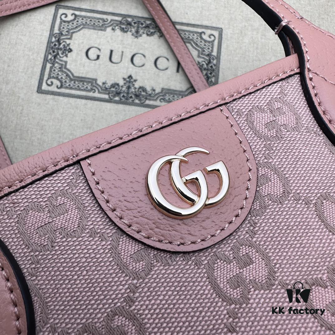 GUCCI Counter Quality, Top Original Single Item, Real Photo! Model No. 742102/726762 Pink Fabric with Pink Leather, Size: 25cm (W) x 22cm (H) x 12cm (D), Ready to Ship