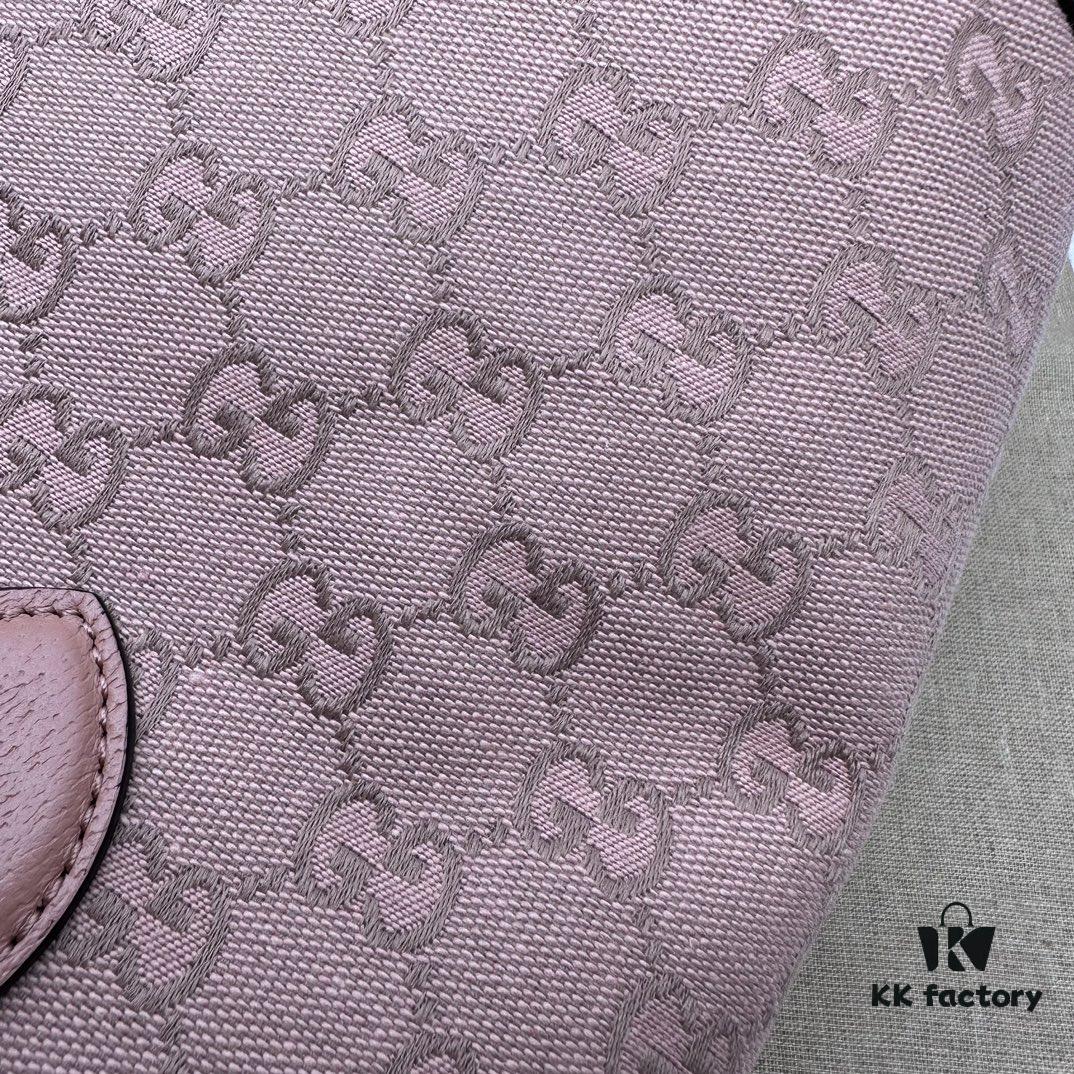 GUCCI Counter Quality, Top Original Single Item, Real Photo! Model No. 742102/726762 Pink Fabric with Pink Leather, Size: 25cm (W) x 22cm (H) x 12cm (D), Ready to Ship