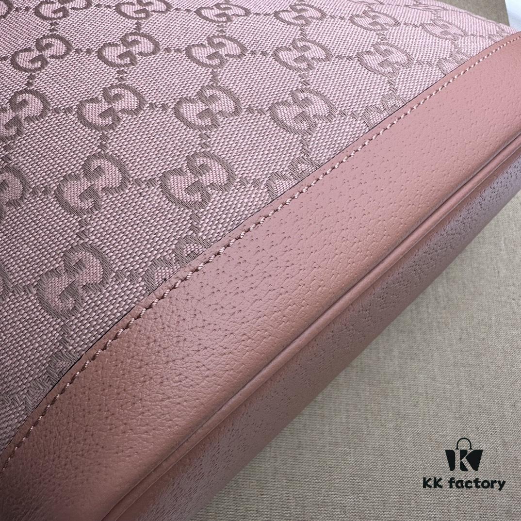 GUCCI Counter Quality, Top Original Single Item, Real Photo! Model No. 742102/726762 Pink Fabric with Pink Leather, Size: 25cm (W) x 22cm (H) x 12cm (D), Ready to Ship