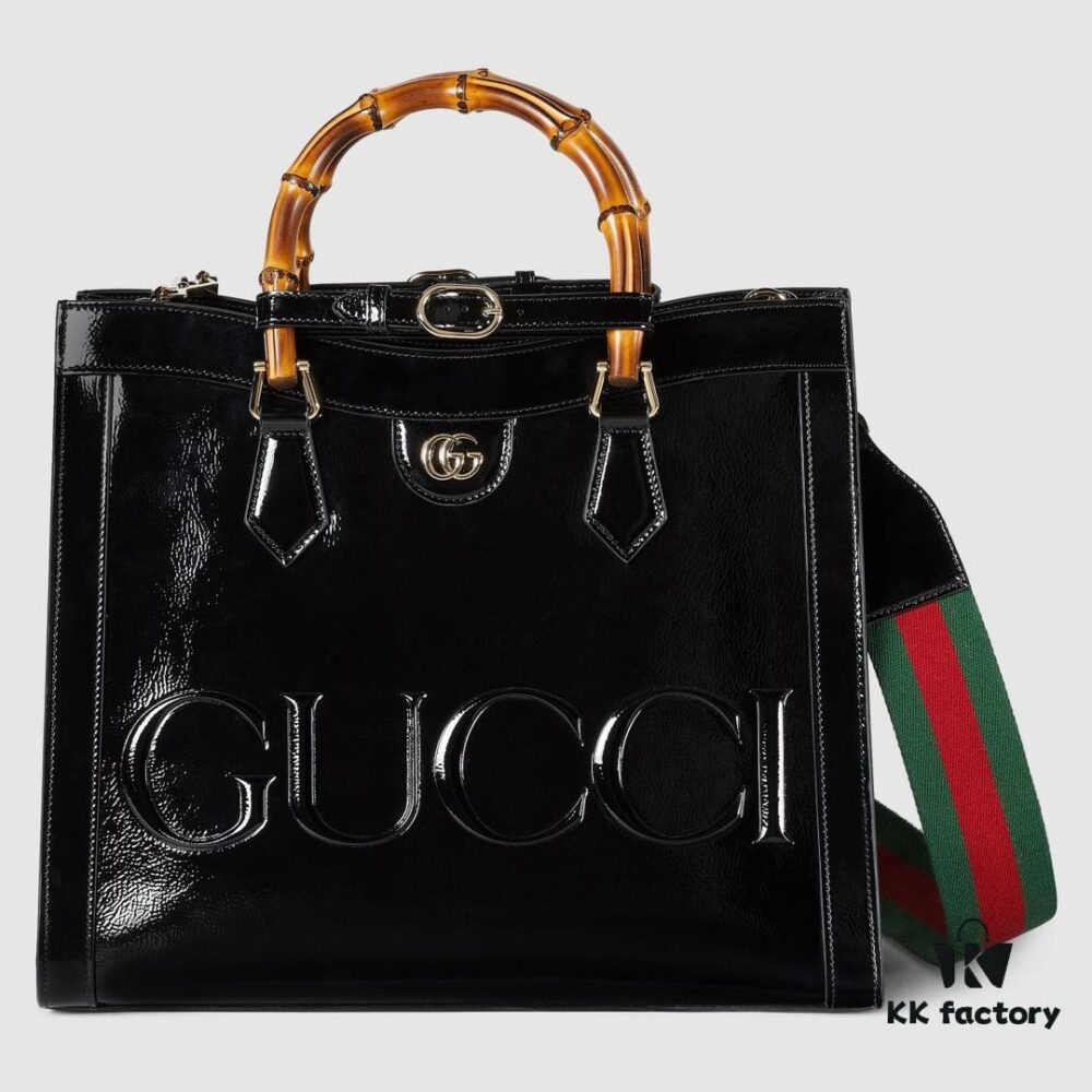 GUCCI New Arrival High-Quality Authentic Stock, Top-Tier Original Single Item, Real Photo, Model No.: 678842, Black Patent Leather with Logo Print, Size: W35 x H30 x D14cm, Available for Immediate Shipment