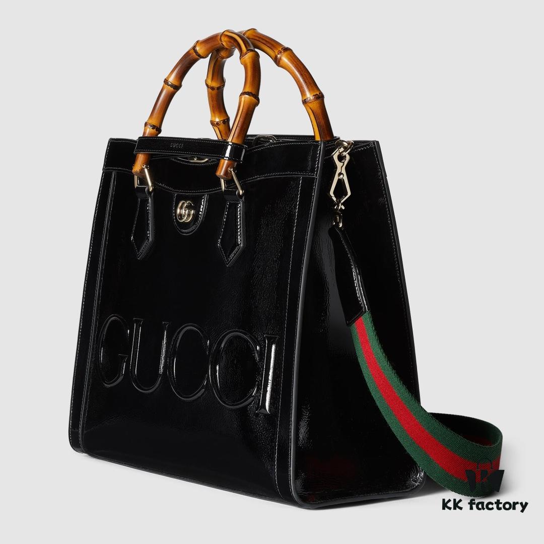 GUCCI New Arrival High-Quality Authentic Stock, Top-Tier Original Single Item, Real Photo, Model No.: 678842, Black Patent Leather with Logo Print, Size: W35 x H30 x D14cm, Available for Immediate Shipment