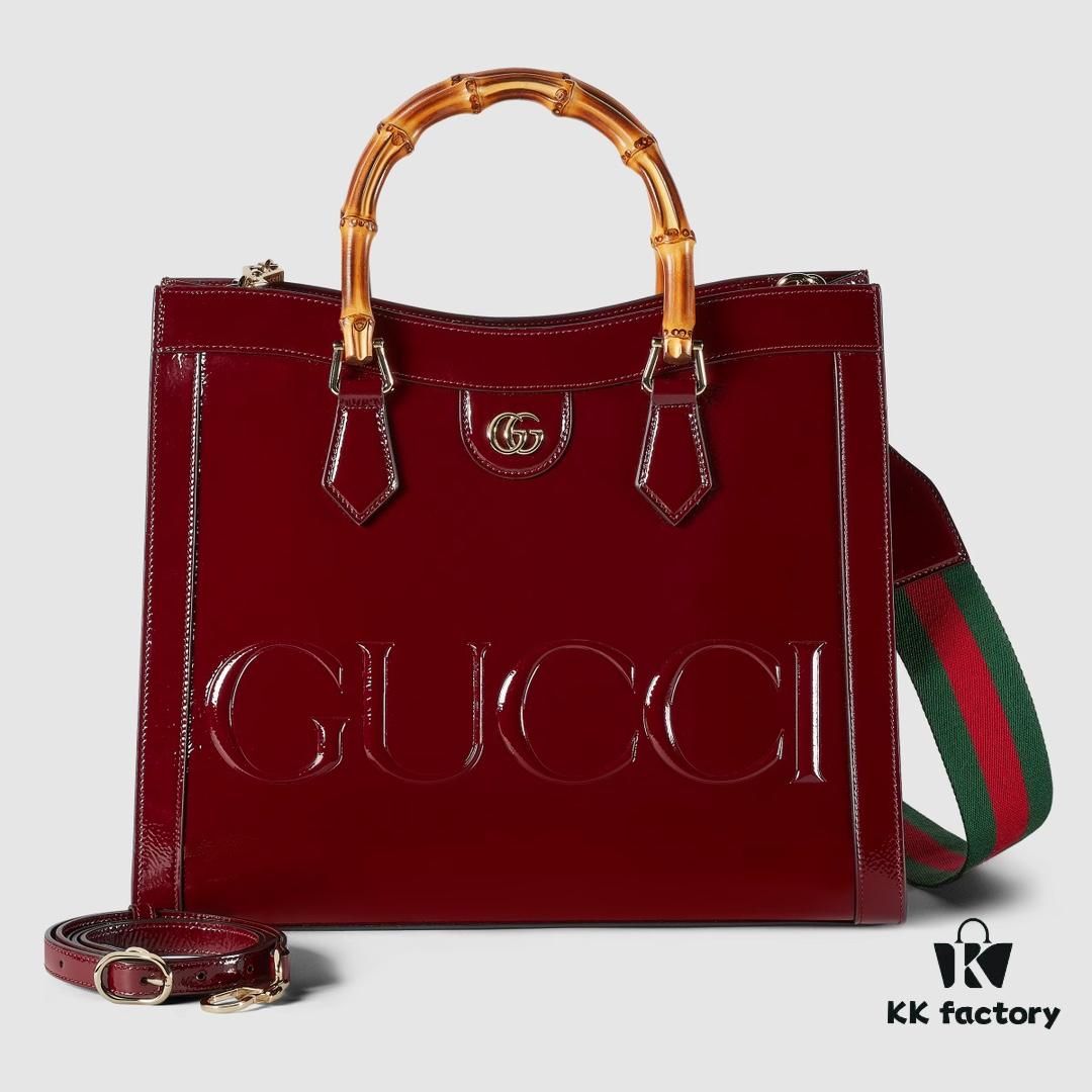 GUCCI New Arrival High-Quality Authentic Stock, Top-Grade Original Order Item, Real Photo, Model No.: 678842 Red Patent Leather with Logo Print, Size: W35 x H30 x D14cm, In Stock for Immediate Shipment