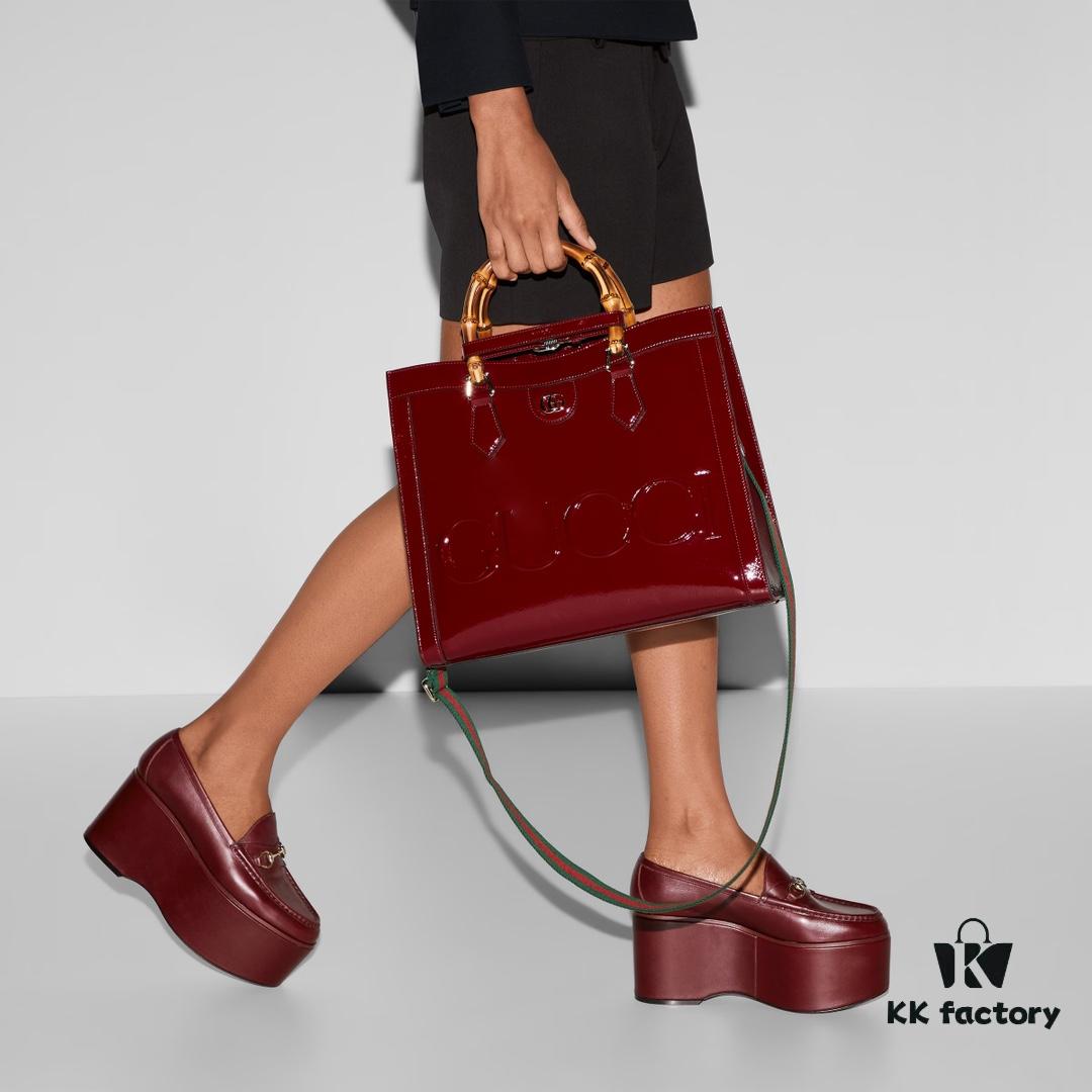 GUCCI New Arrival High-Quality Authentic Stock, Top-Grade Original Order Item, Real Photo, Model No.: 678842 Red Patent Leather with Logo Print, Size: W35 x H30 x D14cm, In Stock for Immediate Shipment