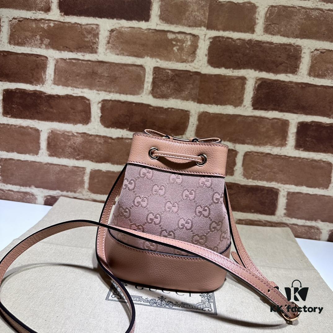 GUCCI New Arrival Cabinet Quality, Top Original Single Item, Real Photo, Model Number 550620 Pink Fabric with Pink Leather, Size W15xH18xD9.5cm, In Stock