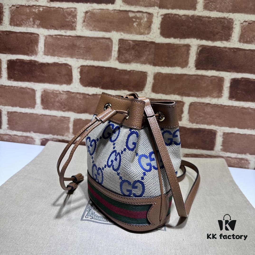 GUCCI New Arrival Cabinet Quality, Top Original Single Item, Real Photo, Model Number 550620 Blue Cloth Brown Leather, Size W15xH18xD9.5cm, In Stock