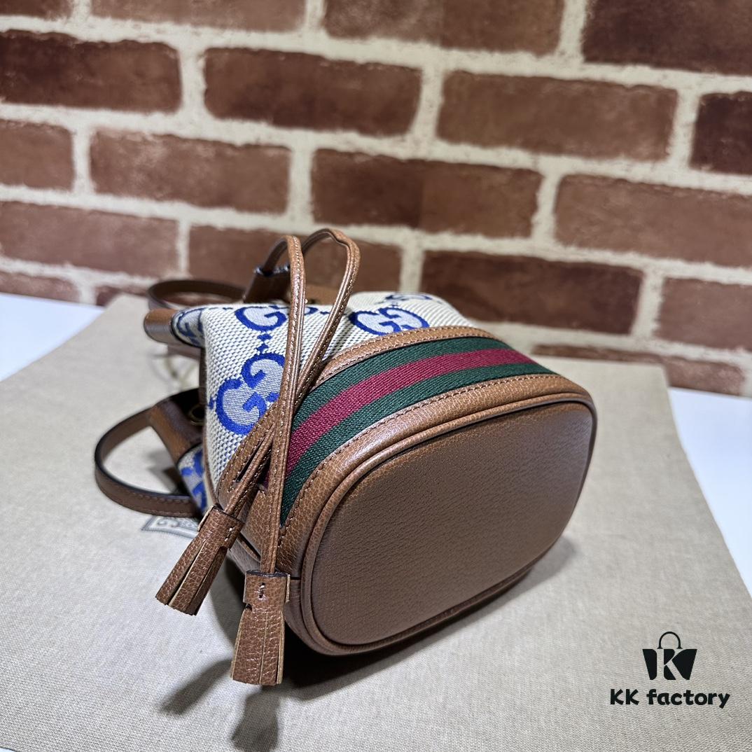 GUCCI New Arrival Cabinet Quality, Top Original Single Item, Real Photo, Model Number 550620 Blue Cloth Brown Leather, Size W15xH18xD9.5cm, In Stock