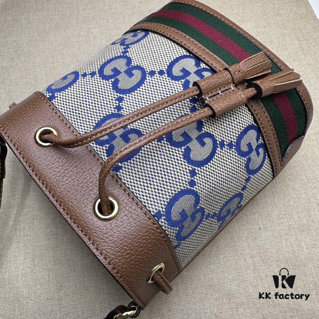 GUCCI New Arrival Cabinet Quality, Top Original Single Item, Real Photo, Model Number 550620 Blue Cloth Brown Leather, Size W15xH18xD9.5cm, In Stock