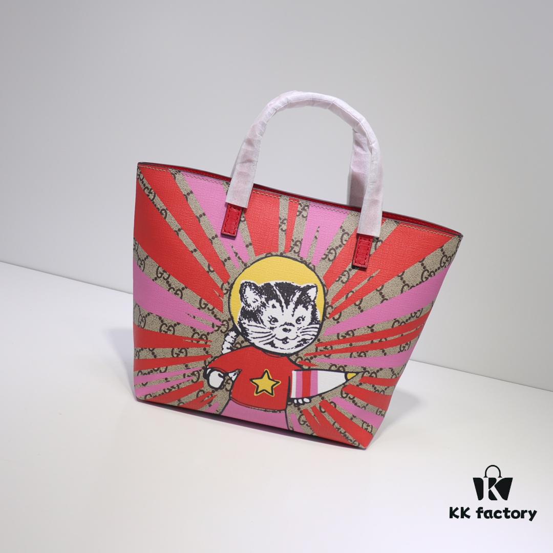 GUCCI Hot-Selling Item, Boutique Quality, Top-Grade Original Order Goods, Real Photo Fashion Tote Bag, Model No.: 410812 Cartoon Cat, Size: 21x20x10cm! In Stock for Immediate Shipping