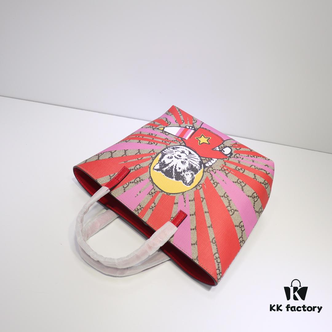 GUCCI Hot-Selling Item, Boutique Quality, Top-Grade Original Order Goods, Real Photo Fashion Tote Bag, Model No.: 410812 Cartoon Cat, Size: 21x20x10cm! In Stock for Immediate Shipping