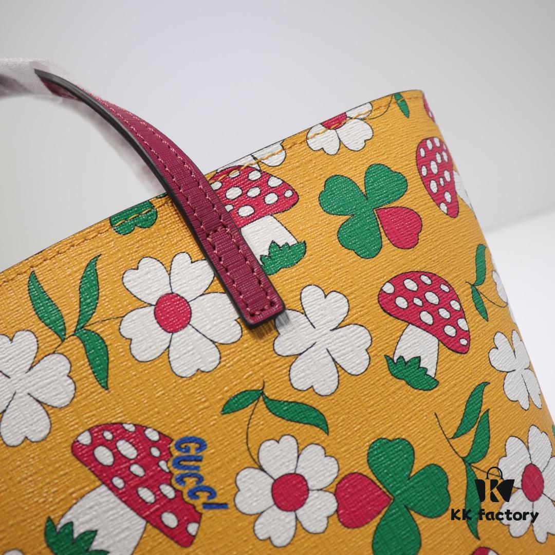 GUCCI Hot-Selling Item, Boutique Quality, Top-Tier Original Order Goods, Real Photo Fashion Tote Bag, Model No.: 410812 Mushroom Floral Design, Size: 21x20x10cm! In Stock for Immediate Shipment!