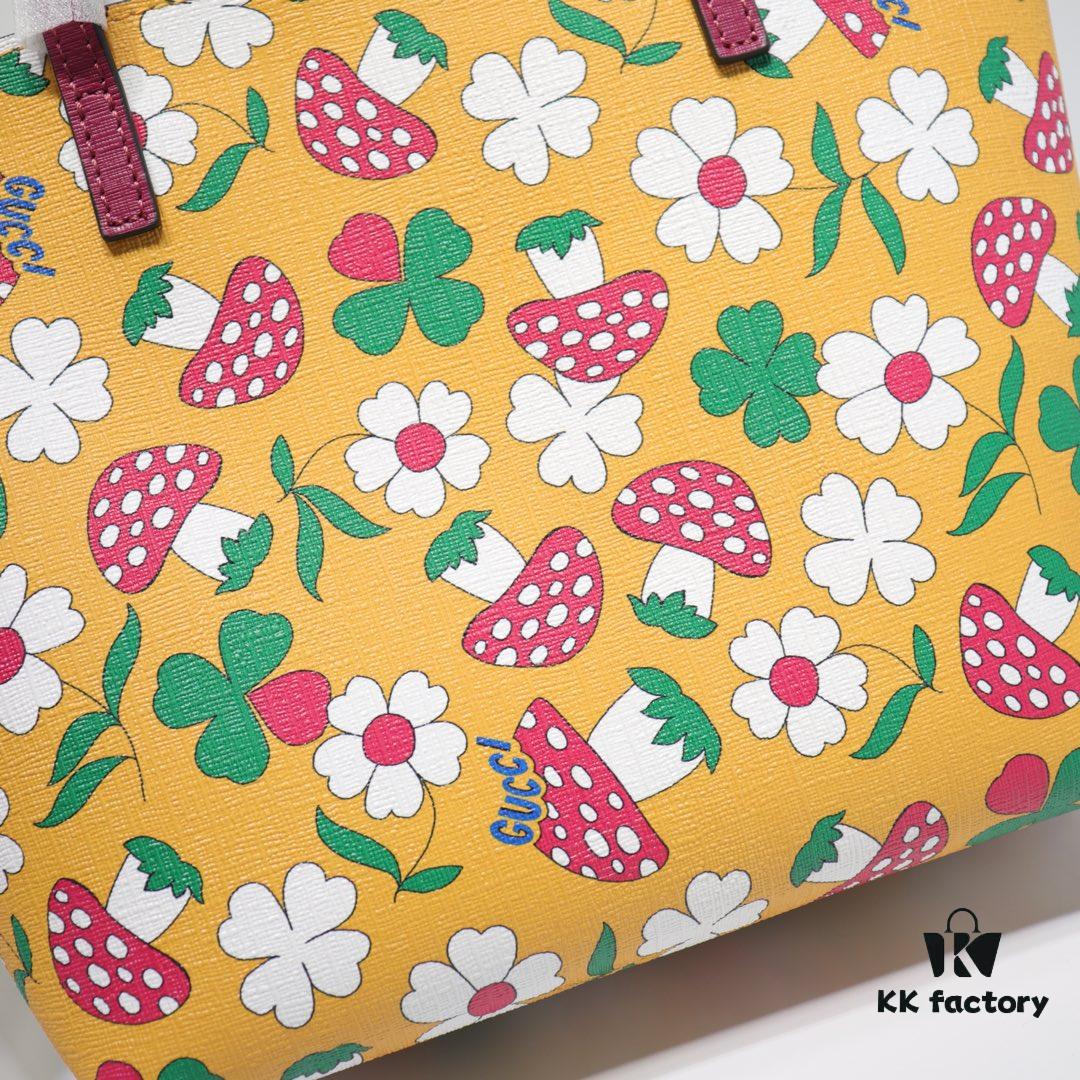 GUCCI Hot-Selling Item, Boutique Quality, Top-Tier Original Order Goods, Real Photo Fashion Tote Bag, Model No.: 410812 Mushroom Floral Design, Size: 21x20x10cm! In Stock for Immediate Shipment!
