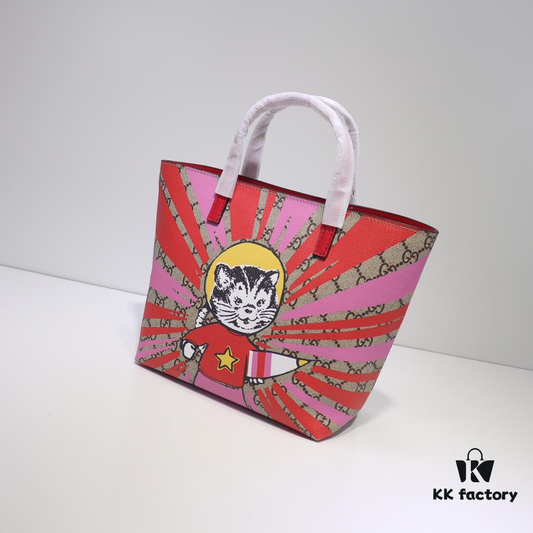 GUCCI Hot-Selling Item, Boutique Quality, Top-Grade Original Order Goods, Real Photo Fashion Tote Bag, Model No.: 410812 Cartoon Cat, Size: 21x20x10cm! In Stock for Immediate Shipping