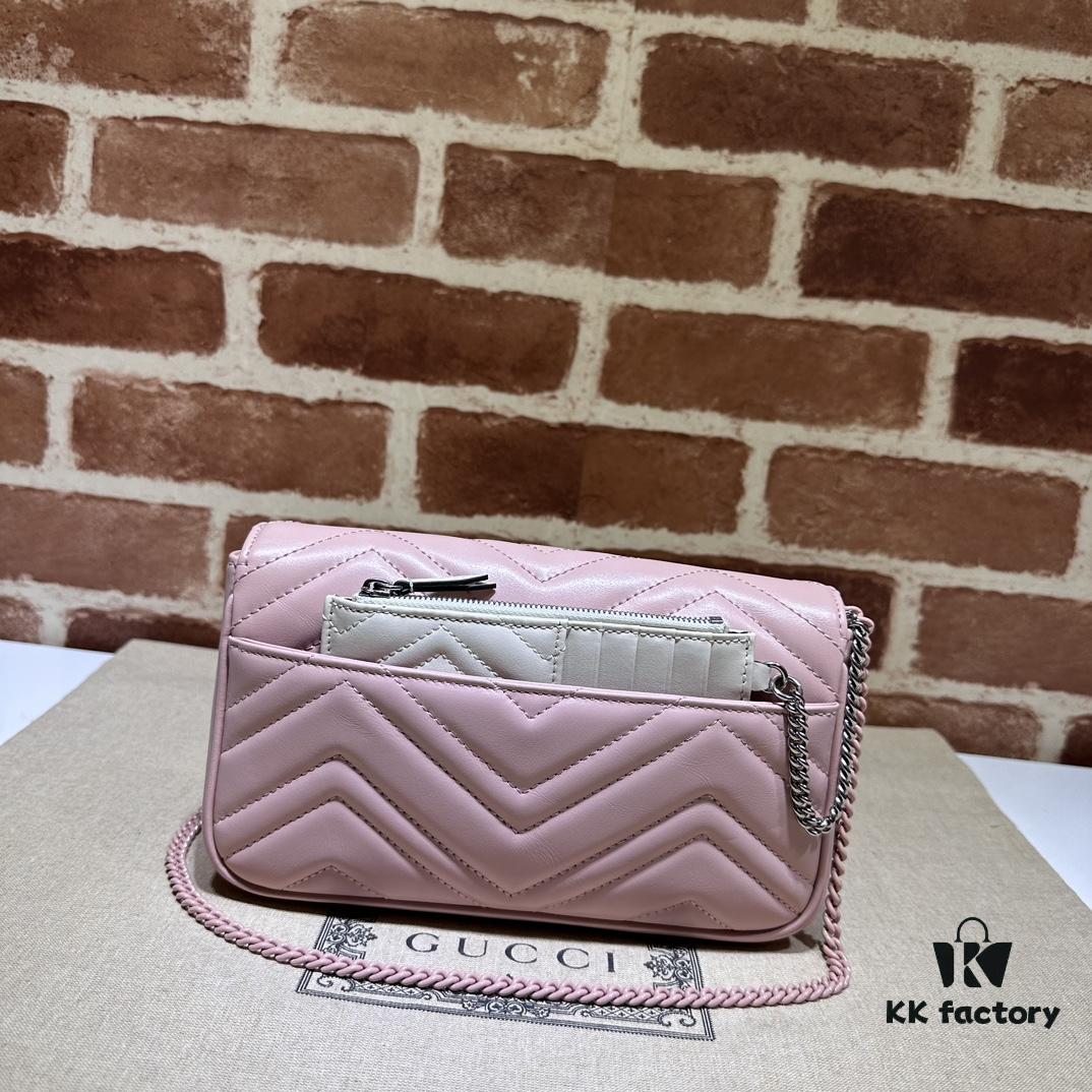 GUCCI New Arrival Cabinet Quality, Top Original Single Item, Real Photos. Model No. 751526 Pink with White, Size 21×12×5 cm (W×H×D), In Stock Ready to Ship