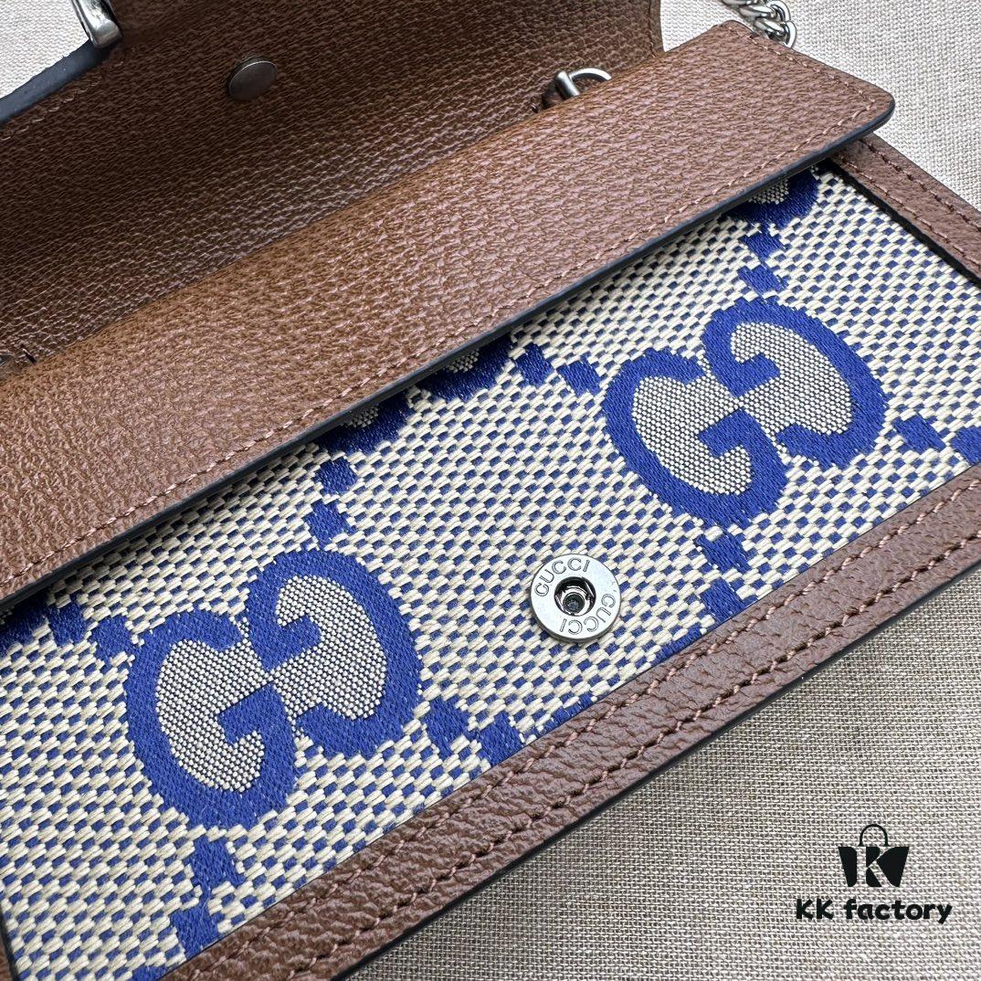 GUCCI New Arrival Cabinet Quality, Top Original Single Item, Real Photo, Model No. 476432 Blue Fabric Blue Leather, Size 16.5x10x4.5, In Stock Ready to Ship