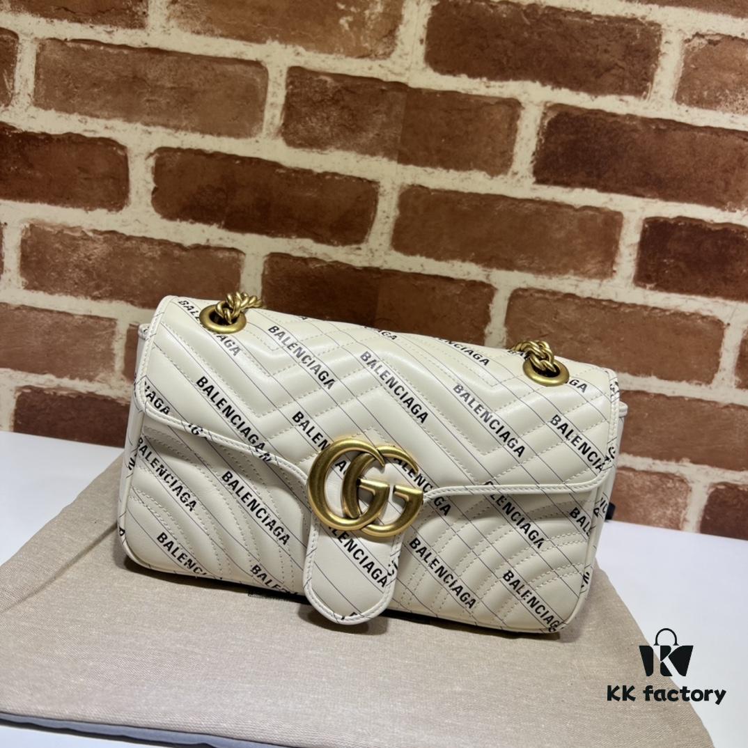 GUCCI New Arrival High-Quality Authentic Stock, Top-Tier Original Order Item, Real Product Photos! Model No. 443497 White Leather Marmont, Dimensions: 26cm W x 15cm H x 7cm D, In Stock for Immediate Shipment