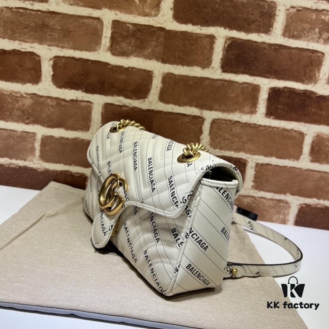 GUCCI New Arrival High-Quality Authentic Stock, Top-Tier Original Order Item, Real Product Photos! Model No. 443497 White Leather Marmont, Dimensions: 26cm W x 15cm H x 7cm D, In Stock for Immediate Shipment
