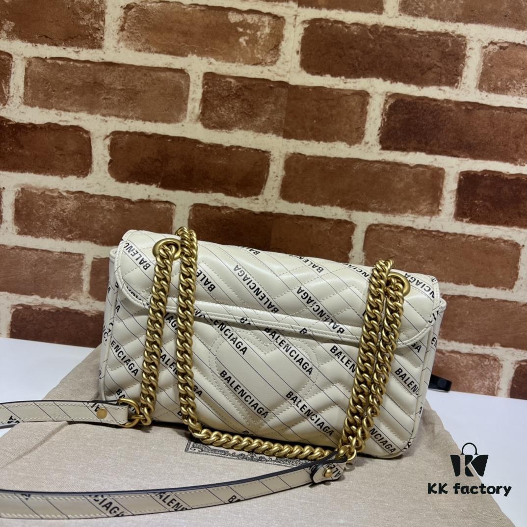 GUCCI New Arrival High-Quality Authentic Stock, Top-Tier Original Order Item, Real Product Photos! Model No. 443497 White Leather Marmont, Dimensions: 26cm W x 15cm H x 7cm D, In Stock for Immediate Shipment
