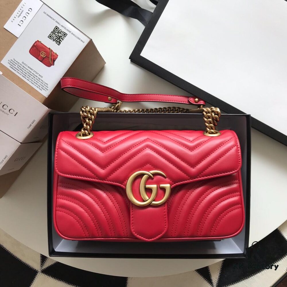 Original Factory Leather 😊 GUCCI Italian Original Factory Leather, Counter Quality, Actual Item Photography. Model 443497 Bright Red, Size: 26*15*7cm, In Stock and Ready to Ship