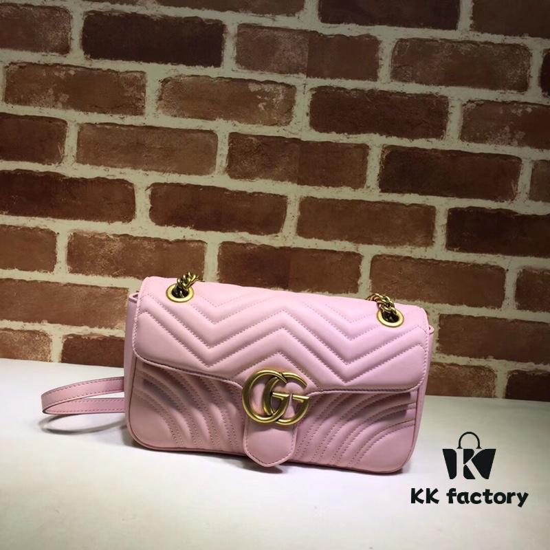 GUCCI New Arrival Cabinet Quality, Top Original Single Item, Real Photo, Model No. 443497 Light Pink, Size: W26x15.5x6cm, In Stock