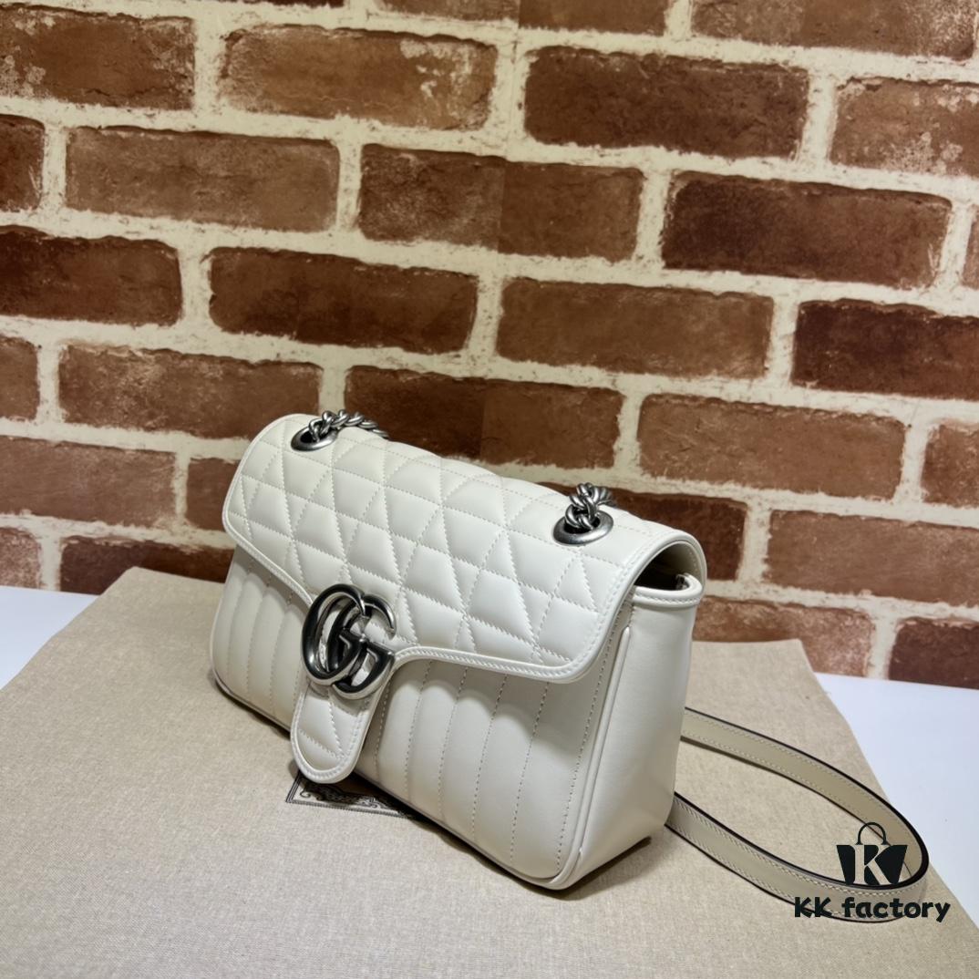 GUCCI New Arrival Cabinet Quality, Top Original Single Item, Actual Photos, Model No. 443497 White Checkered Pattern, Size: W26x15.5x6cm, In Stock Ready to Ship