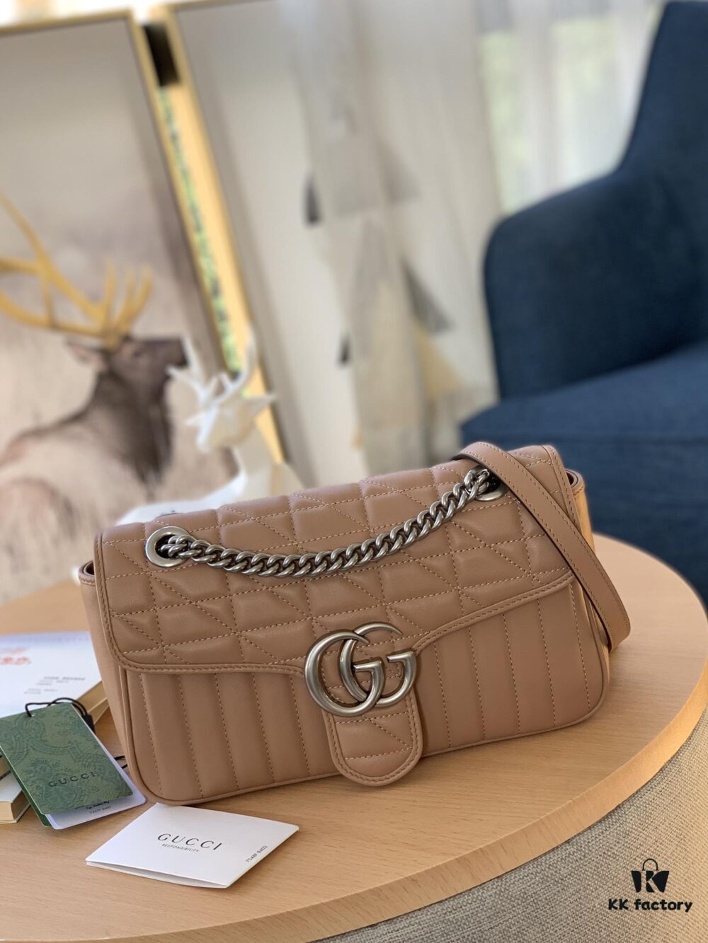 GUCCI New Arrival Cabinet Quality, Top Original Single Item, Real Photo, Model No. 443497 Rose Beige Checkered, Size: W26 x H15.5 x D6cm, In Stock