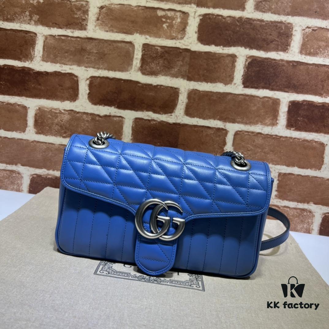 GUCCI New Arrival High-Quality Authentic Stock, Item No. 443497 Blue Leather Check Pattern, Size: W26 x H15.5 x D6cm