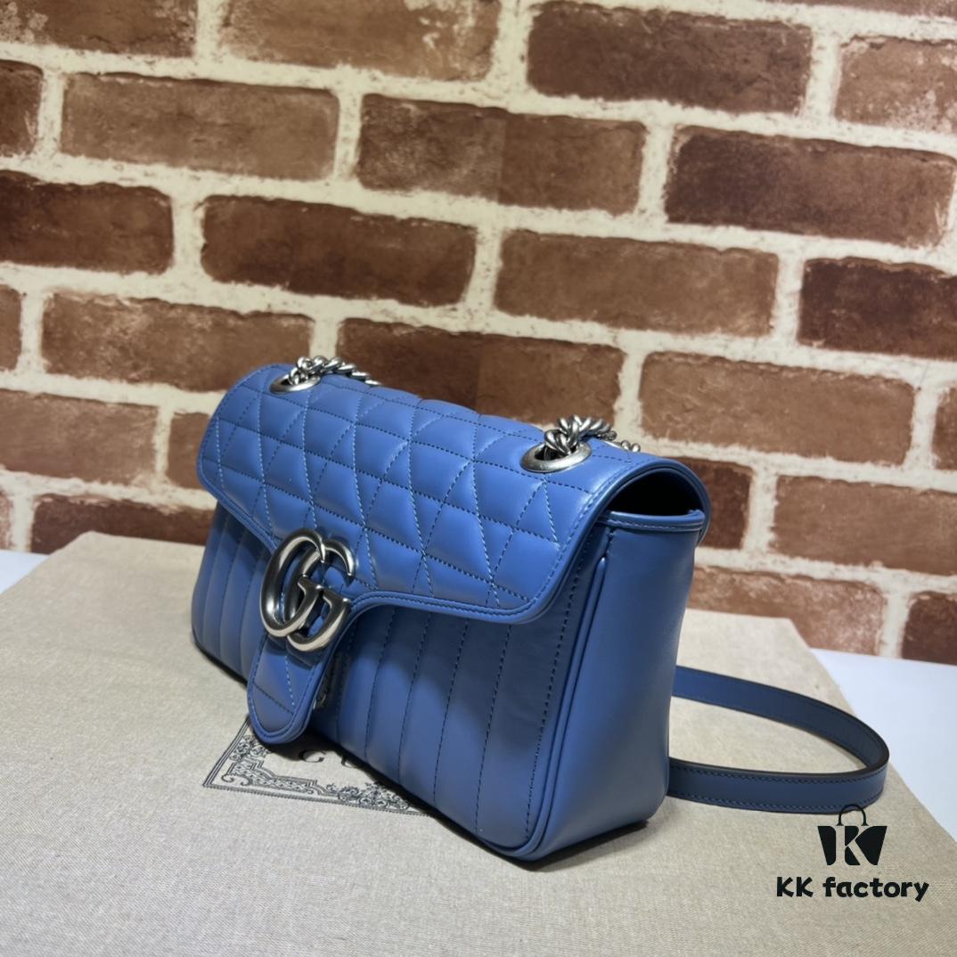 GUCCI New Arrival High-Quality Authentic Stock, Item No. 443497 Blue Leather Check Pattern, Size: W26 x H15.5 x D6cm