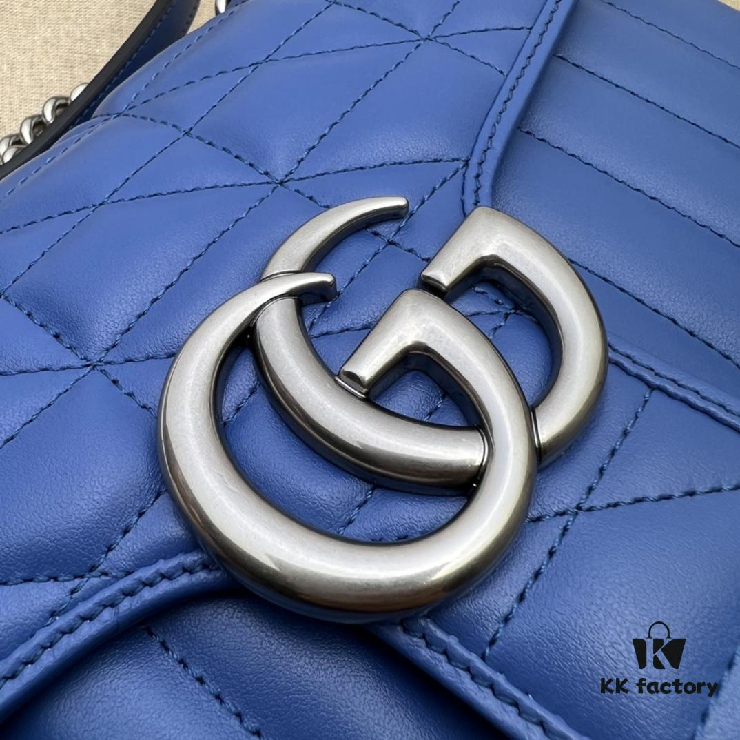 GUCCI New Arrival High-Quality Authentic Stock, Item No. 443497 Blue Leather Check Pattern, Size: W26 x H15.5 x D6cm